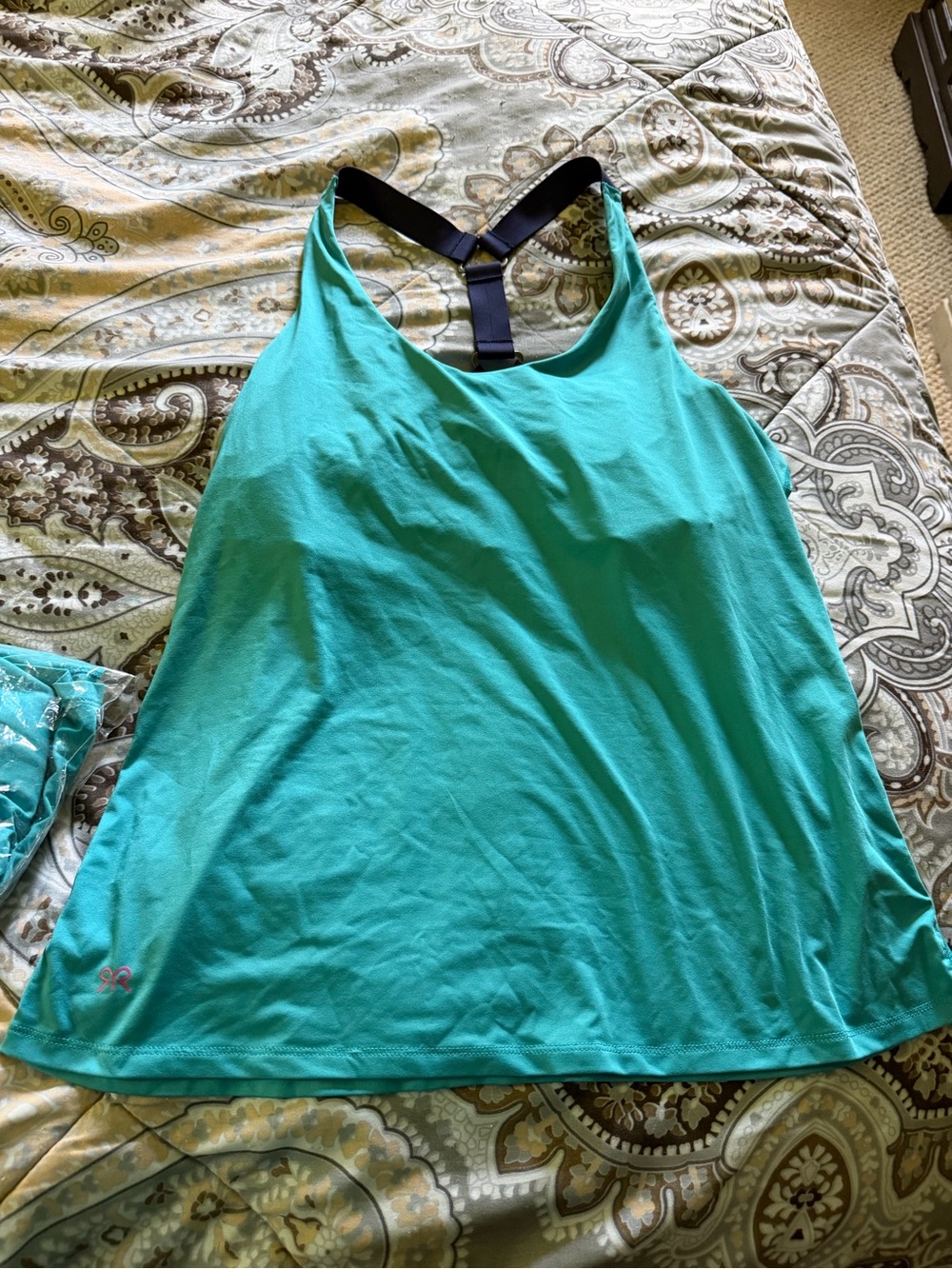 Ruby Ribbon Teal Racerback Sports Tank with Black Straps